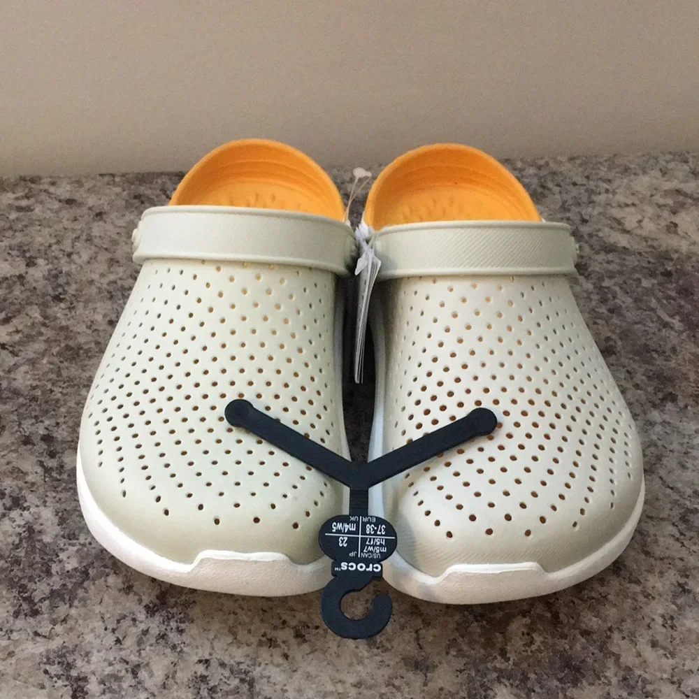 Crocs Beige / White / and Orange LiteRide Clogs - Picture 14 of 15